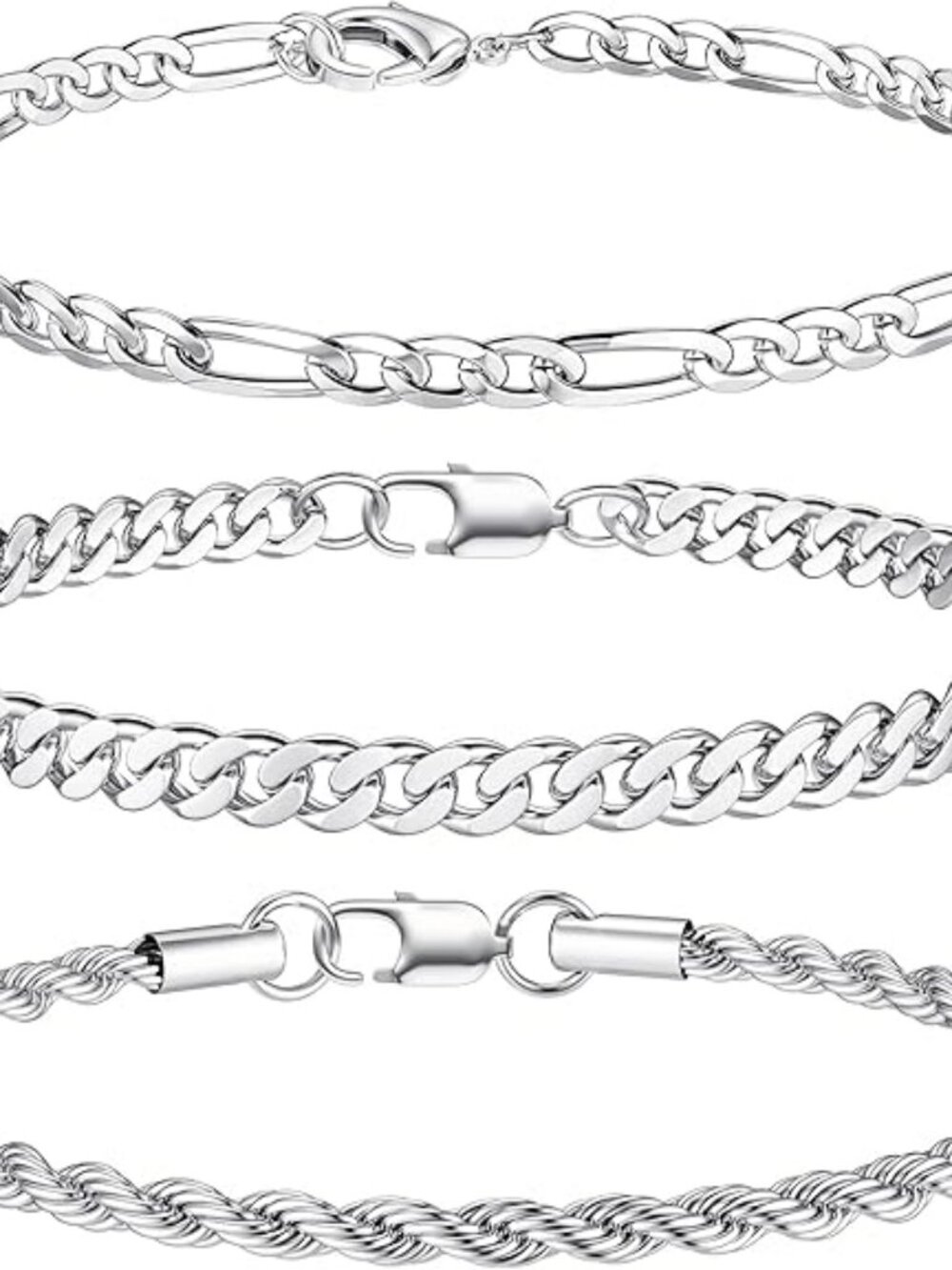 NEW 3 Pcs Chain Bracelet Men Women Stainless Steel Rope Cuban Link Silver